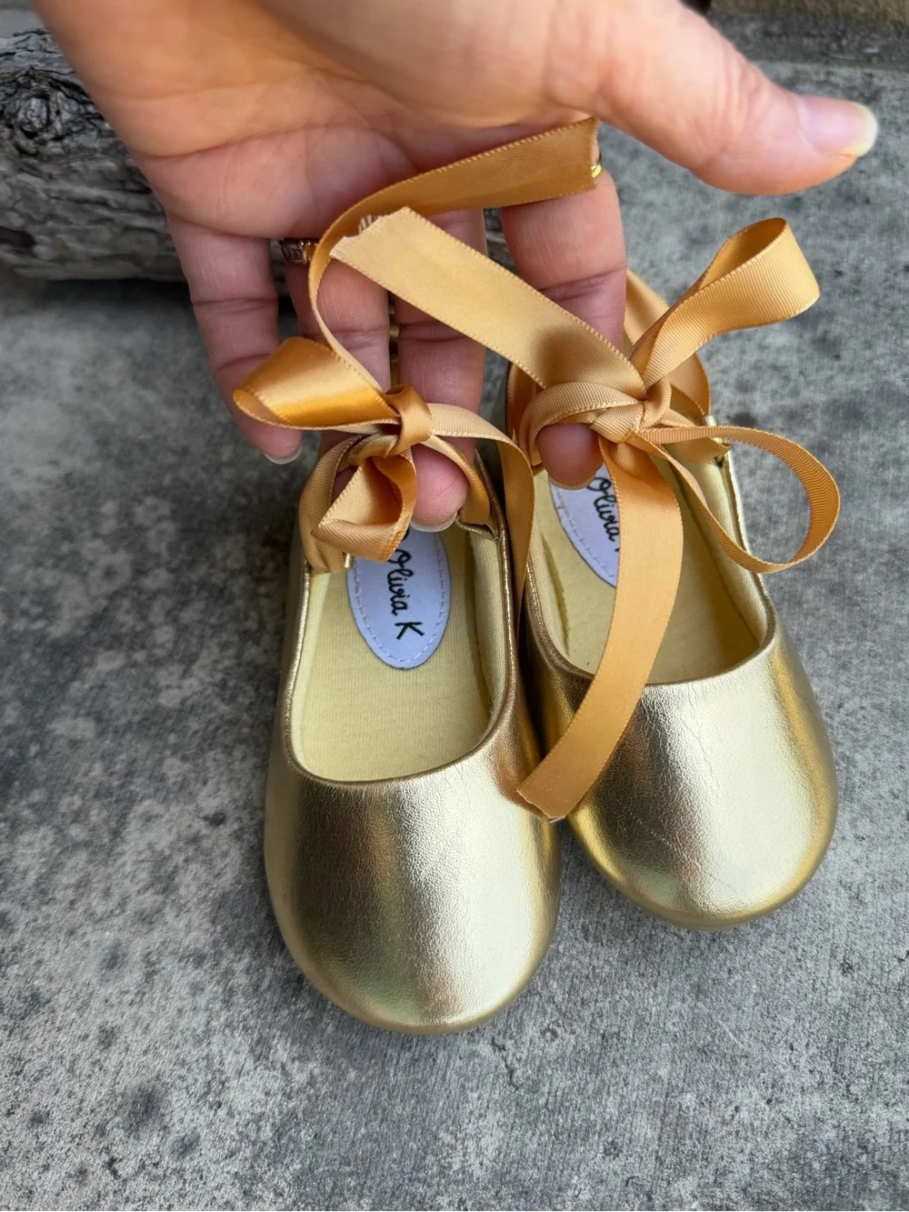 Ballerina Gold Girls' Flats with Ribbon Mary Jane Toddler Shoes Sz-5.  E